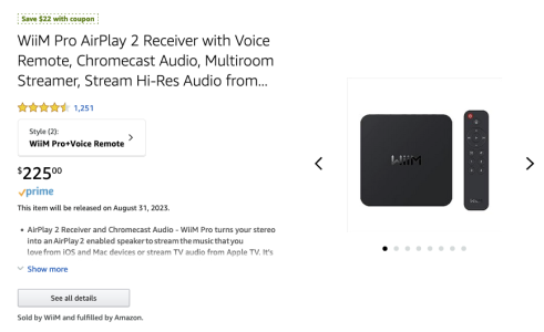 WiiM Pro Plus AirPlay 2 Receiver, Audio, Multiroom Streamer,Voice Remote